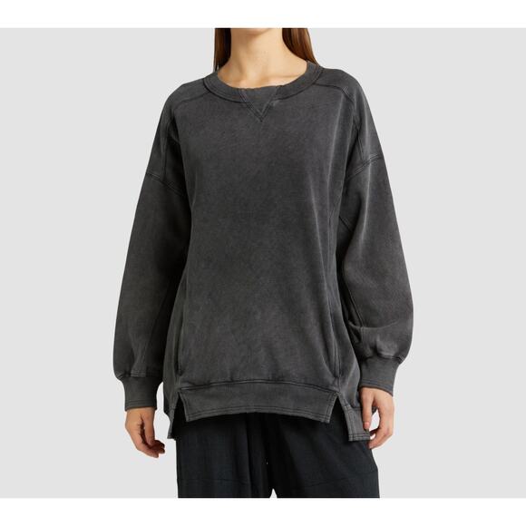 Free People Intercept Oversized Sweatshirt Black Kangaroo Pocket XS NWT - Picture 1 of 11
